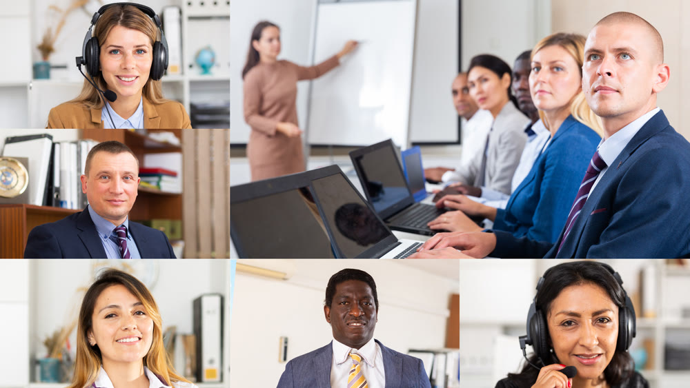 Screen of online meeting of business people