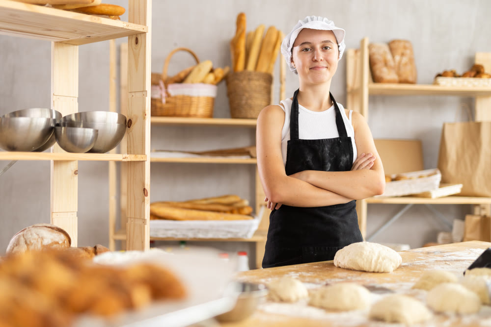 Teenage girl baker posing in bakery