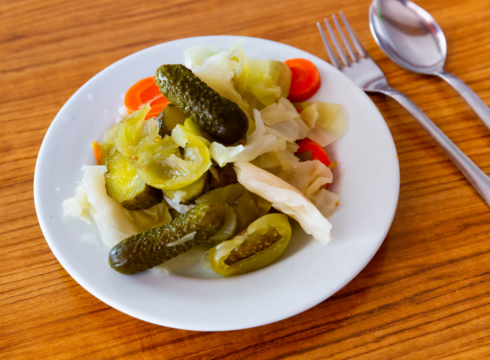 Torshi, assorted pickled vegetables popular turkish dish