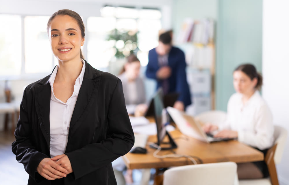 Young woman while working in office
