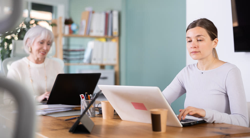 Businesswoman work on laptop in modern company office