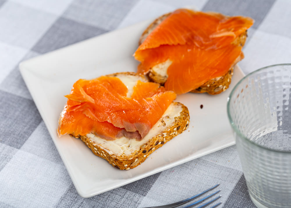 Sandwich with cream butter and salmon slice