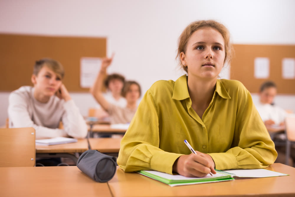 Teenage girl in classroom during lesson in school