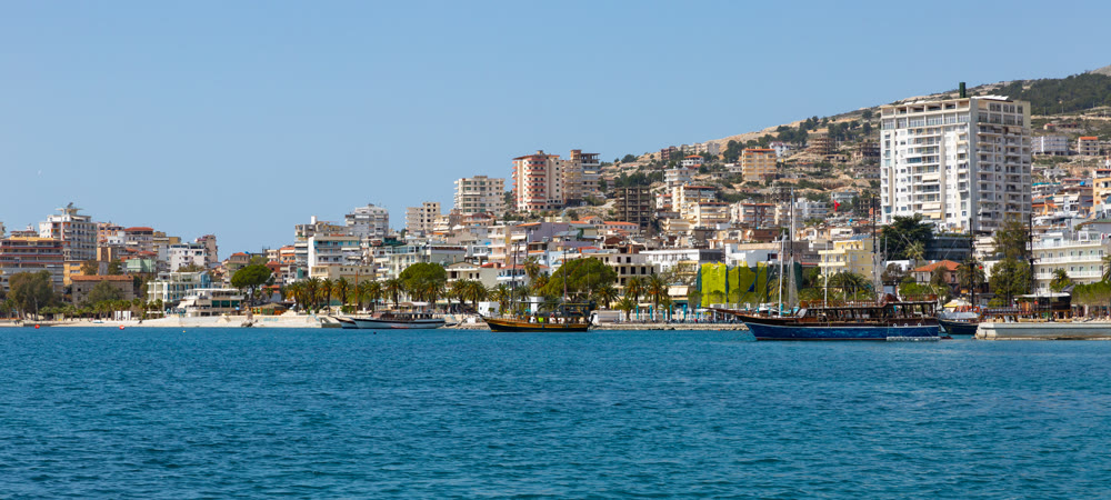 View of Saranda promenade and city, Albania