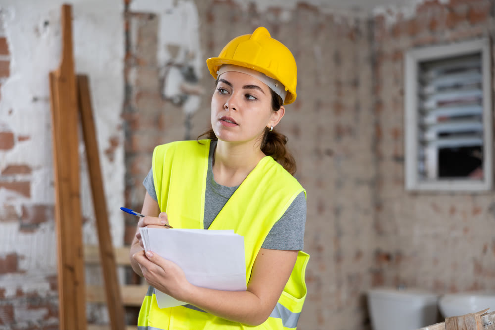 Woman builder checking project documentation