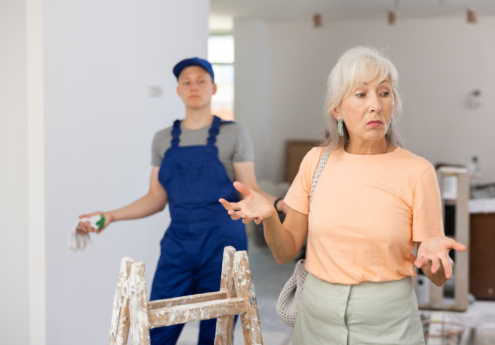 Woman dissatisfied with progress of repair works