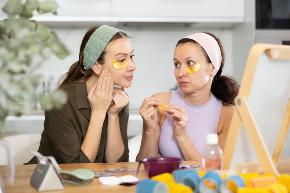 Adult and young women use eye patches