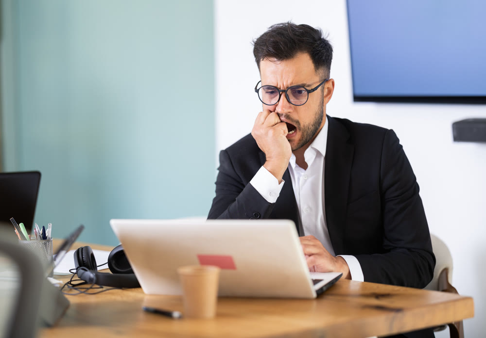 Businessman work on laptop in modern company office