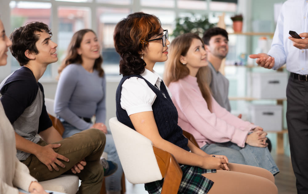 Students laugh during lecture