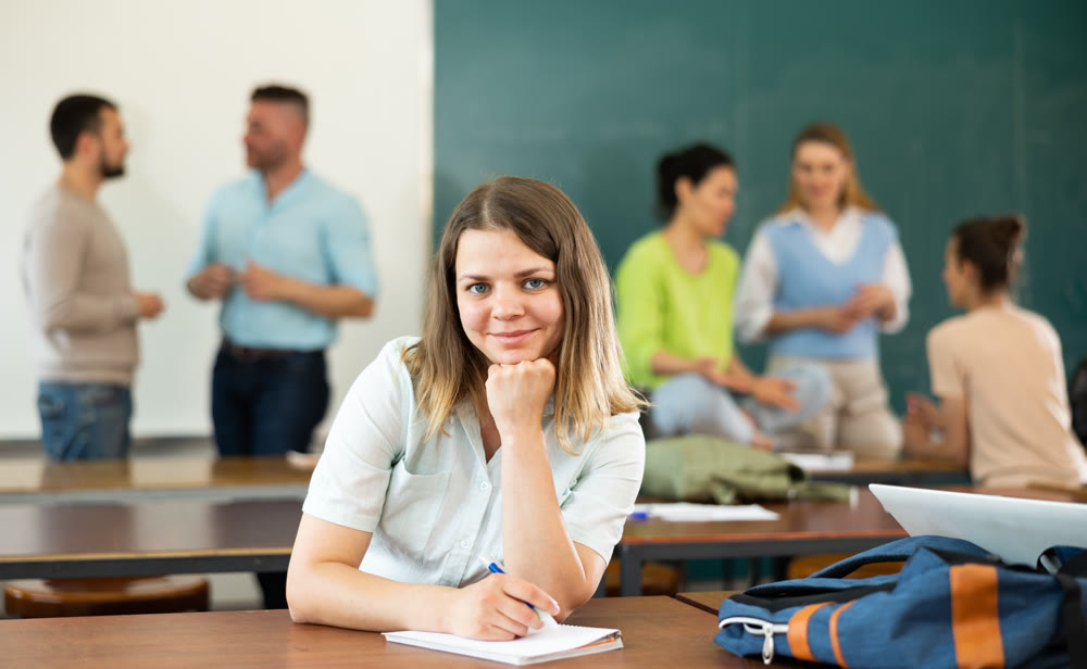 Portrait of a girl student, preparing for classes