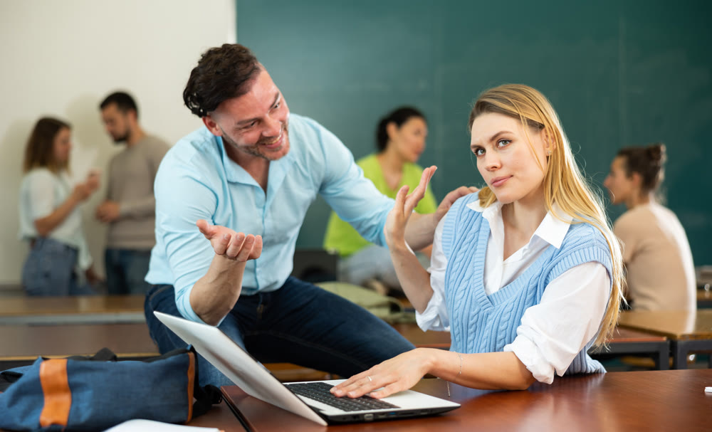 Student girl refuses the help of her fellow student