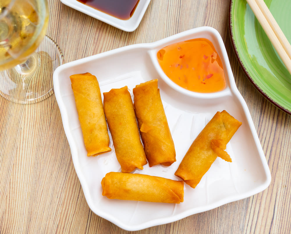 Harumaki Japanese mini rolls with sauce