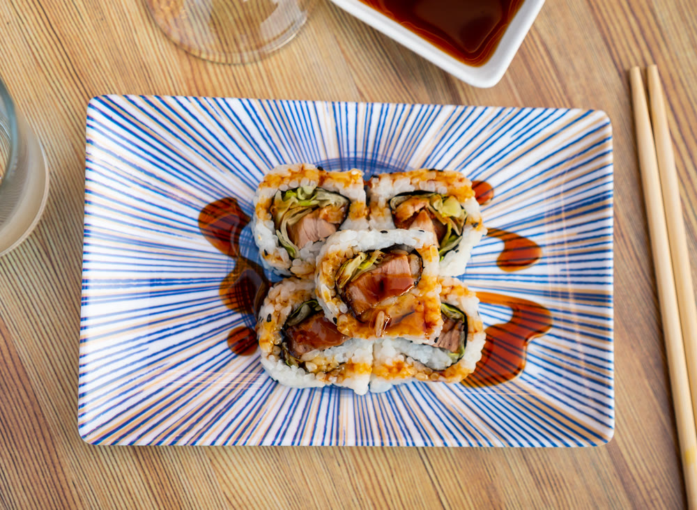 Ahiru roll is made with duck breast and lettuce leaves