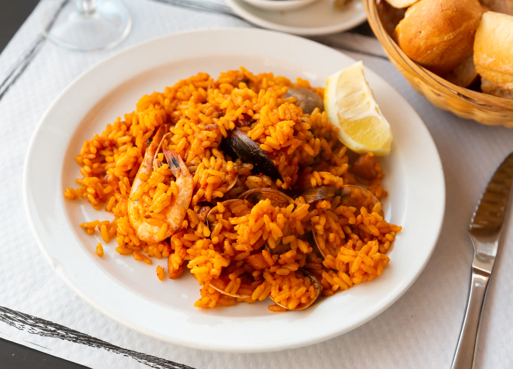 Paella on white plate