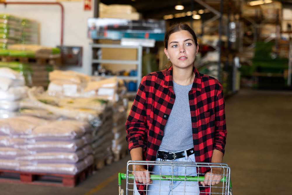 Girl shopping in construction materials store
