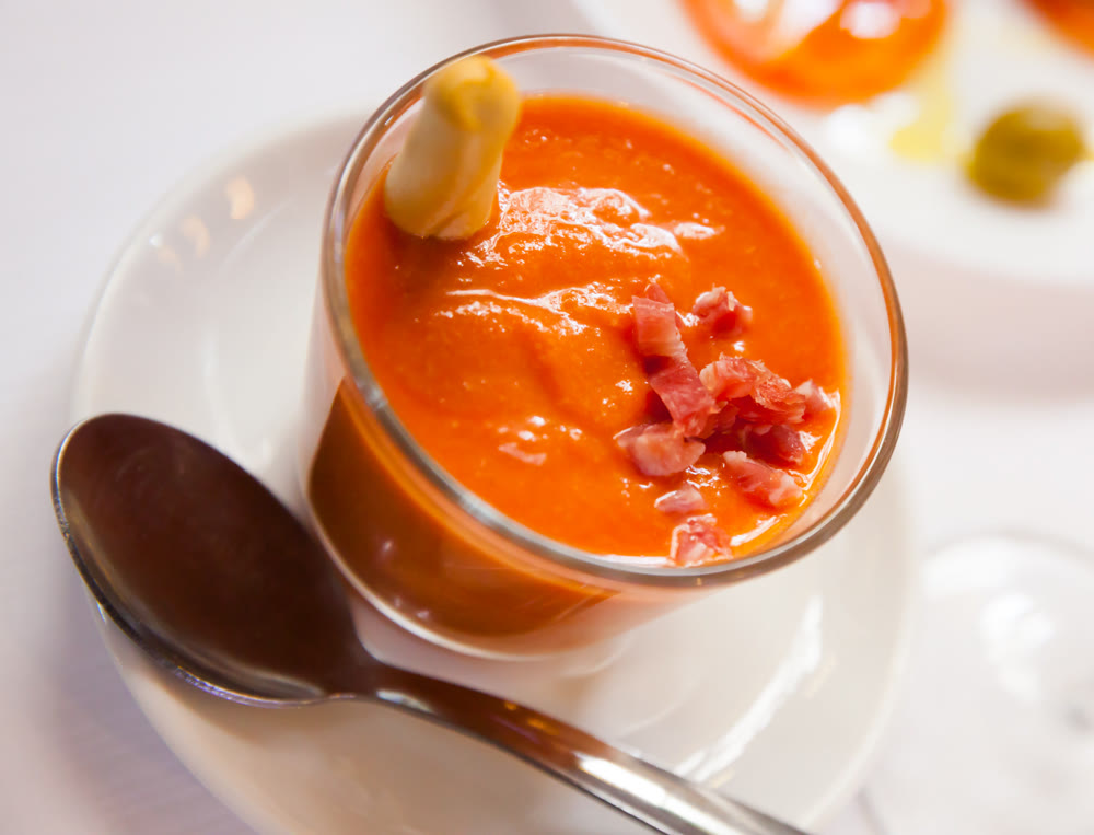 Cold spanish salmoreho soup with ham