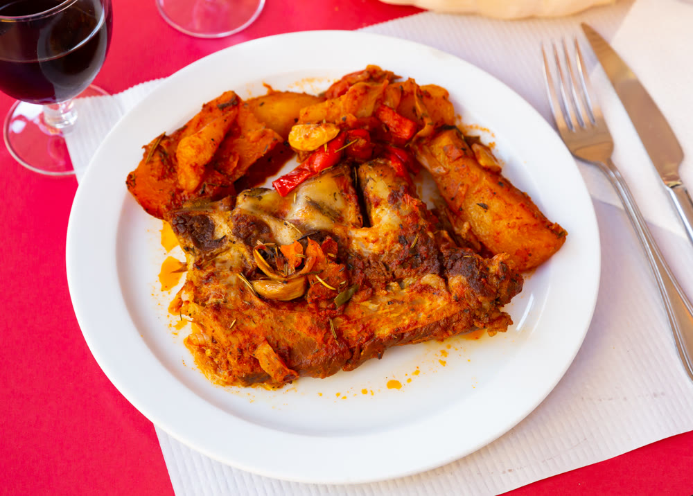 Stewed pork ribs with potato and vegetables