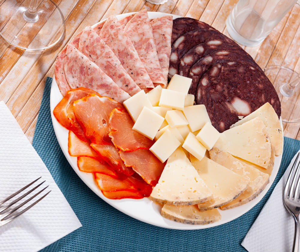 Meat platter with blood sausage and cheese