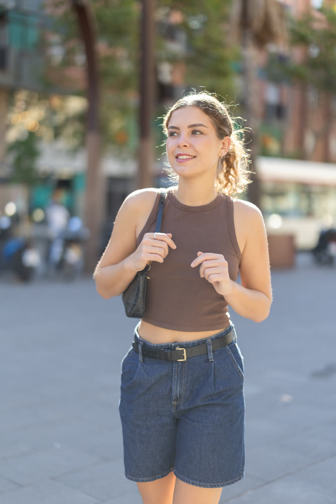 Girl walks around city district