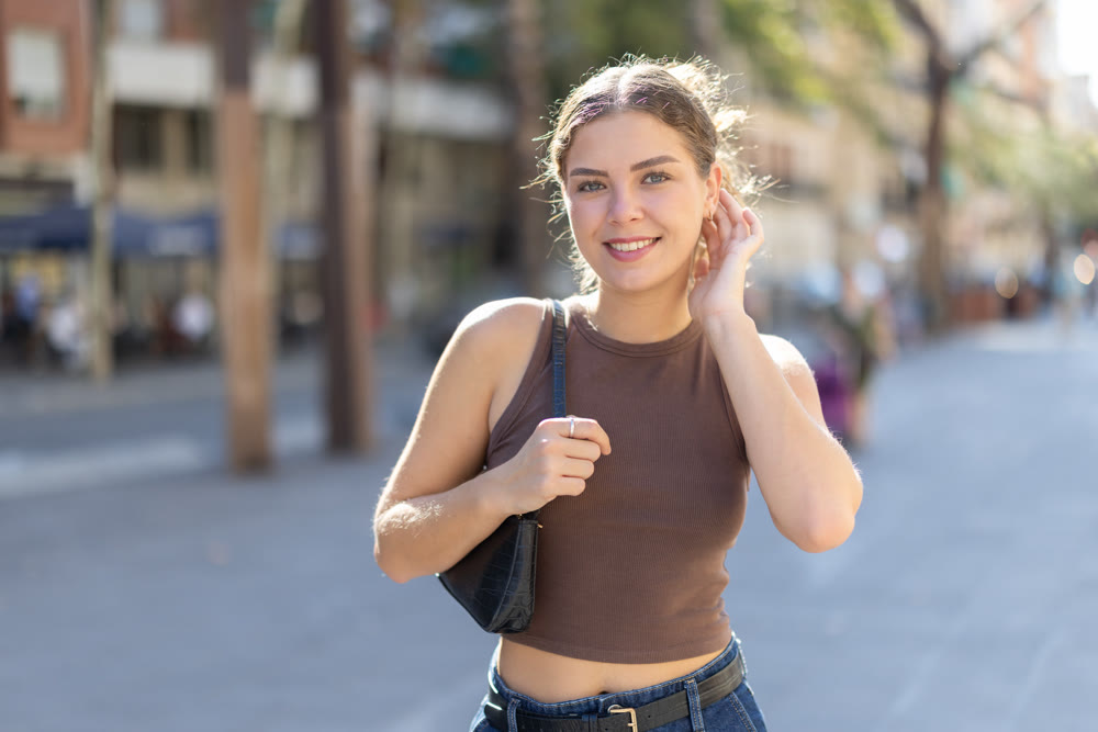 Girl walks around city district