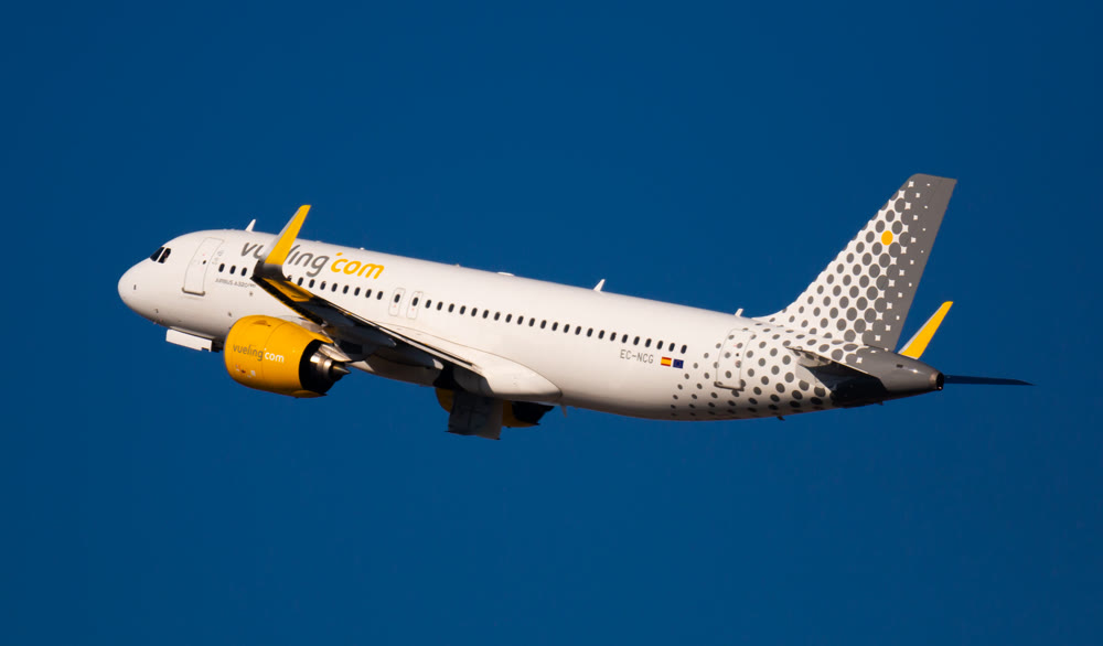Vueling Airbus A320neo EC-NCG taking off from Barcelona Airport