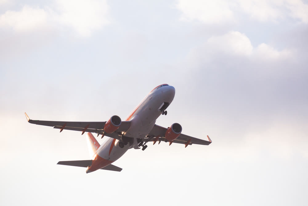 Barcelona, El Prat - January 26, 2020: Airline EasyJet plane takes off from the runway at Barcelona El Prat airport. Board number HB-JXR