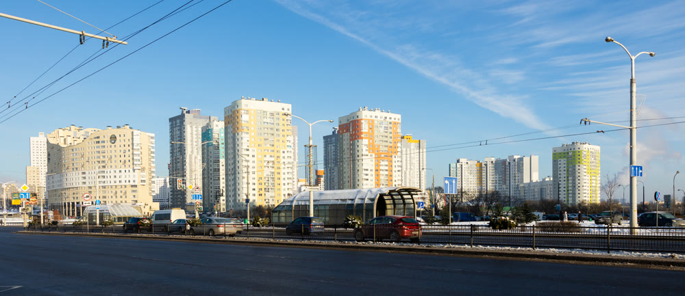 Minsk, Belarus - January 07, 2024: Modern residential area Malinovka in capital Minsk. Republic of Belarus