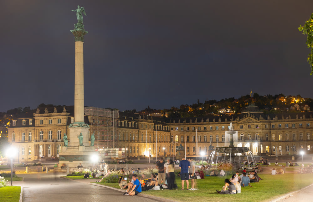 Evening view of Schlossplatz square in Stuttgart