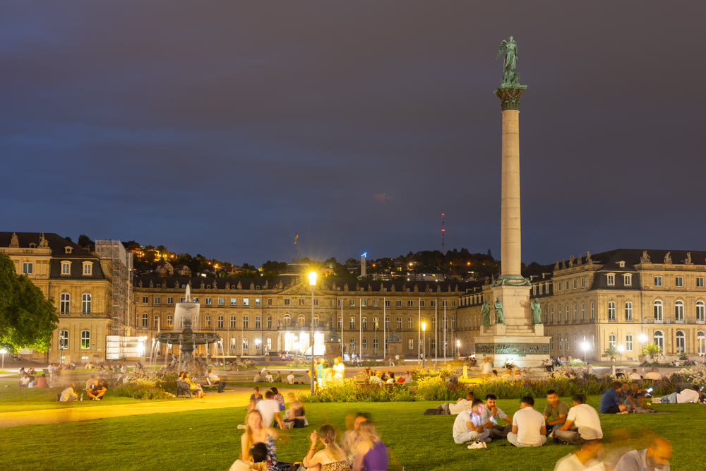 Evening view of Schlossplatz square in Stuttgart