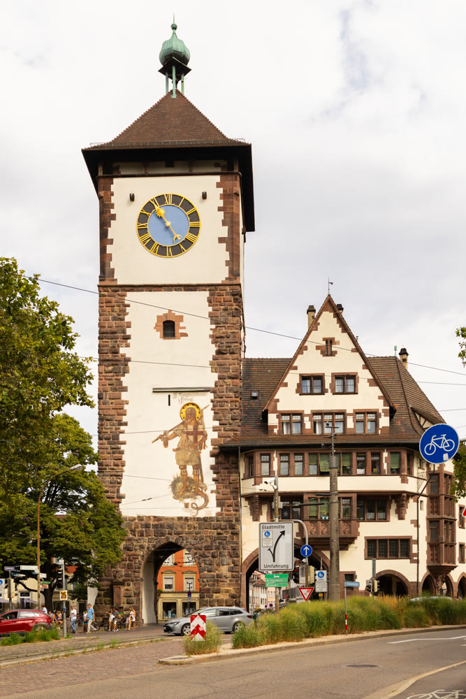 view of the German historical city and medieval Schwabentor gate