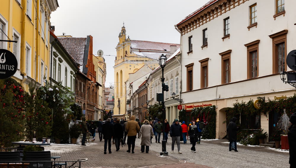 Vilnius, Lithuania - January 1 2026: Pilies Street street in Old Town of Vilnius
