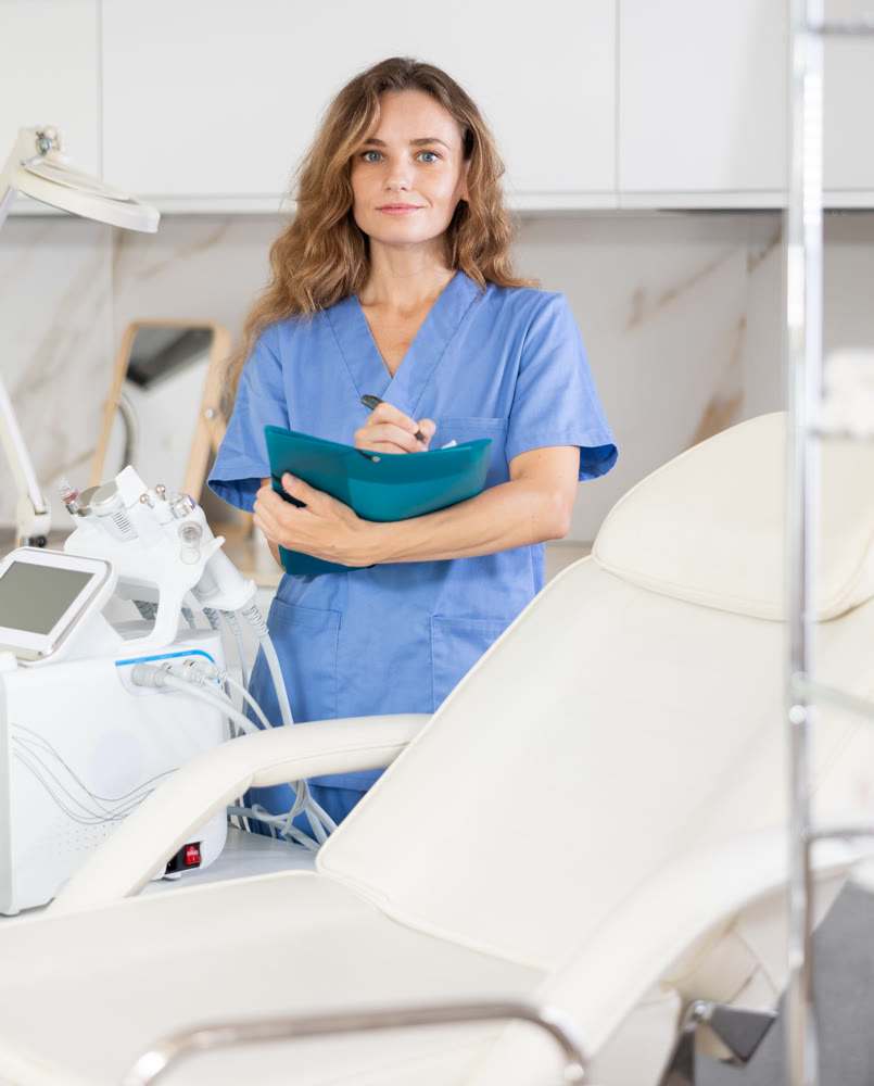 cosmetic doctor attentively reviews