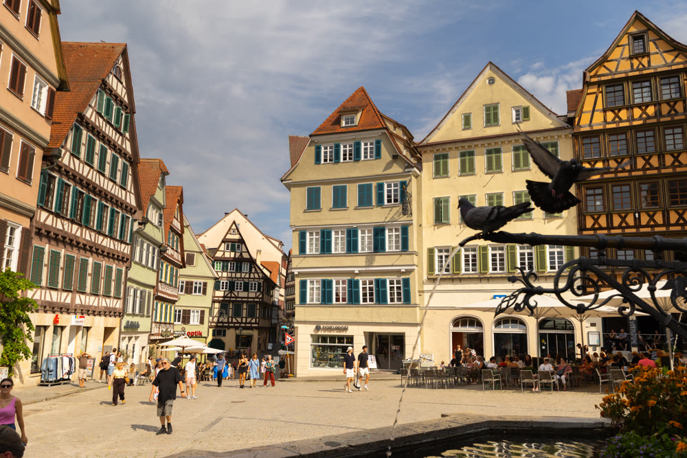 View of the historic city Tubingen and the market square
