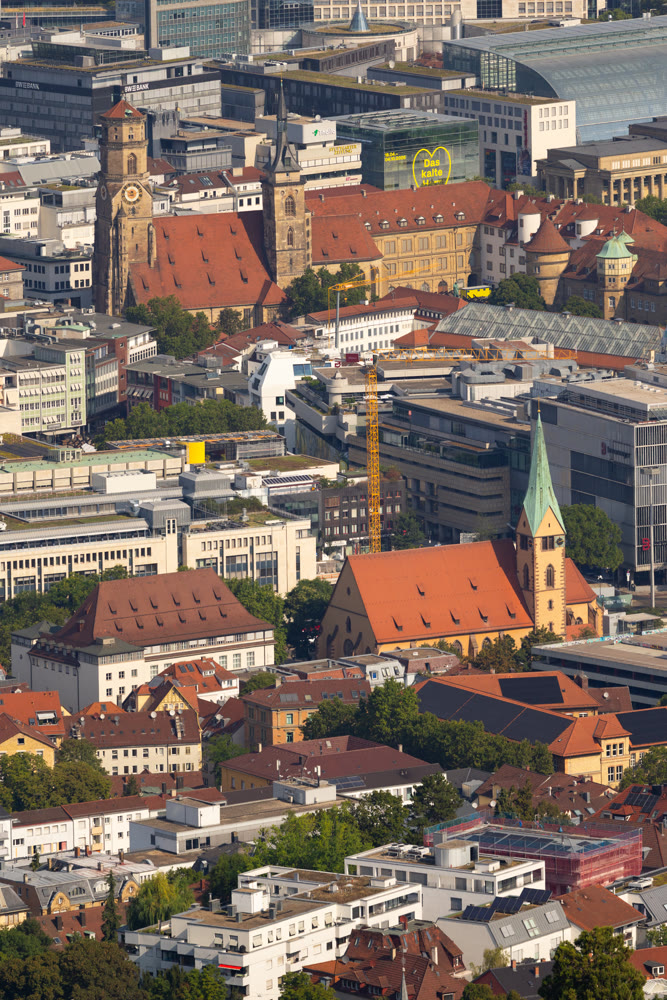 Panoramic cityscape featuring old town buildings in historic center of Stuttgart