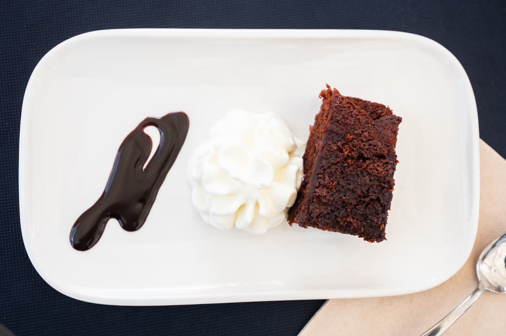 Piece of chocolate cake served for dessert