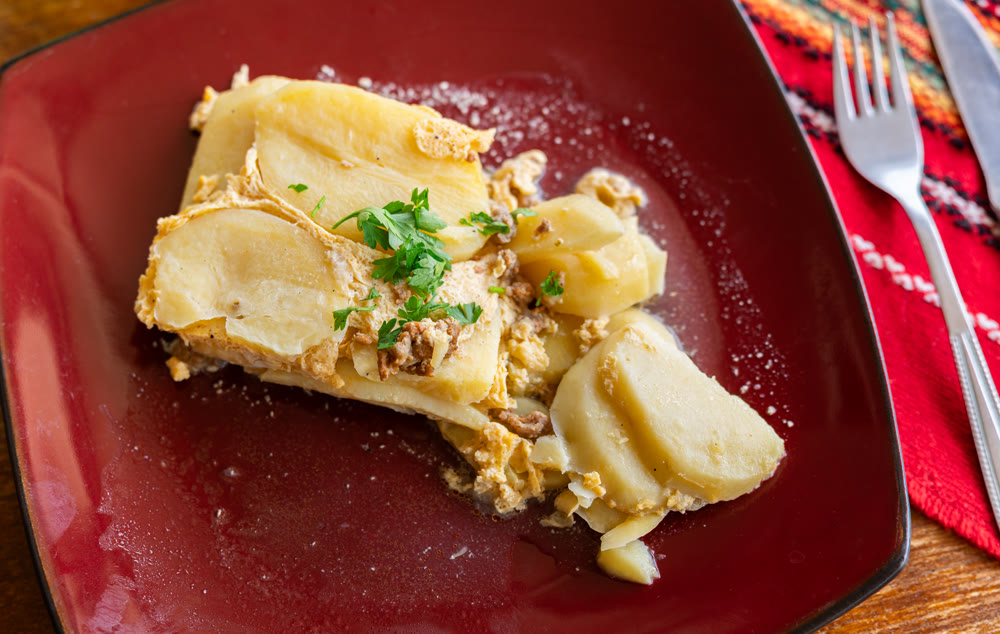 Macedonian moussaka with meat and potatoes
