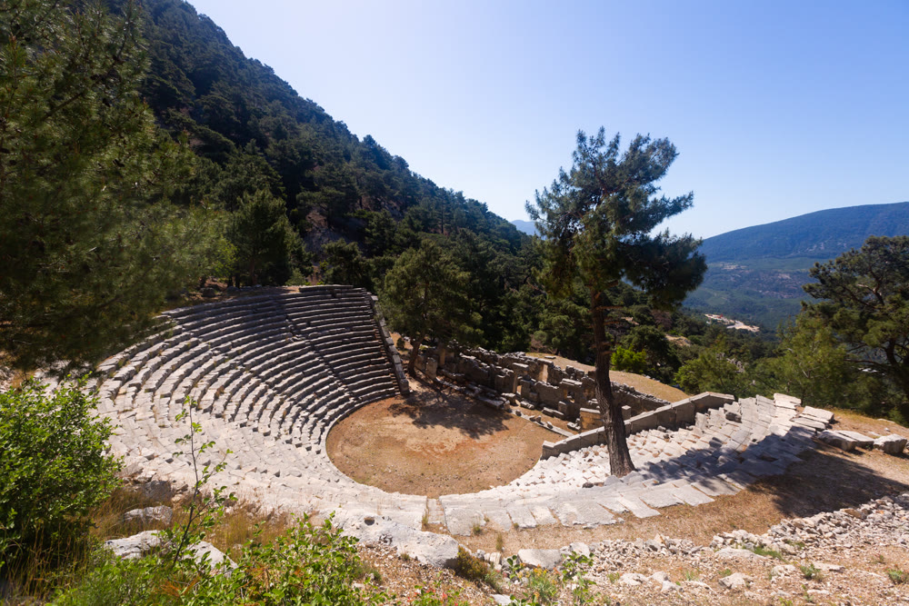 Partially preserved Roman theatre in ancient Lycian city of Arycanda, Turkey