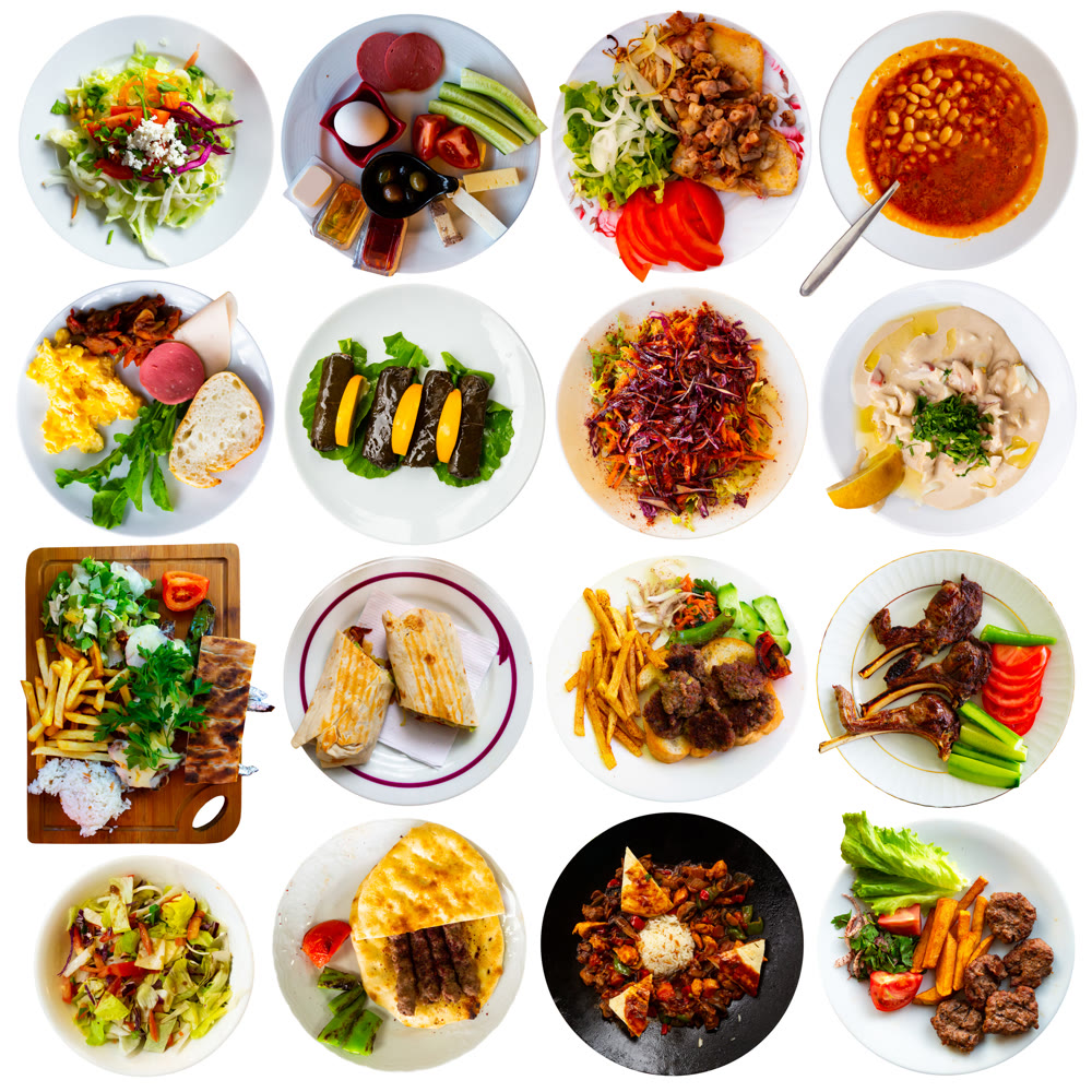 Collage of popular in Turkey authentic dishes isolated on white background
