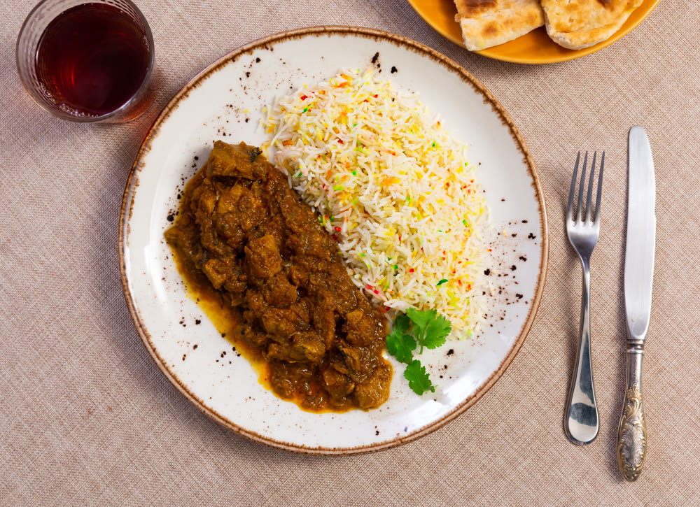 Spicy lamb stew in thick sauce is called karahi according to Pakistani recipe