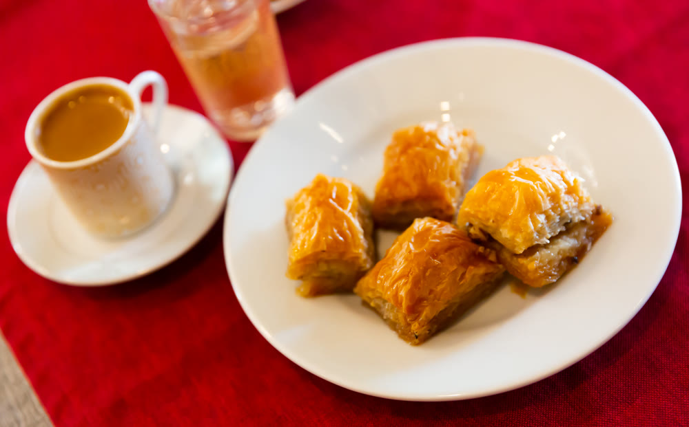 Turkish dessert baklava with honey and nuts