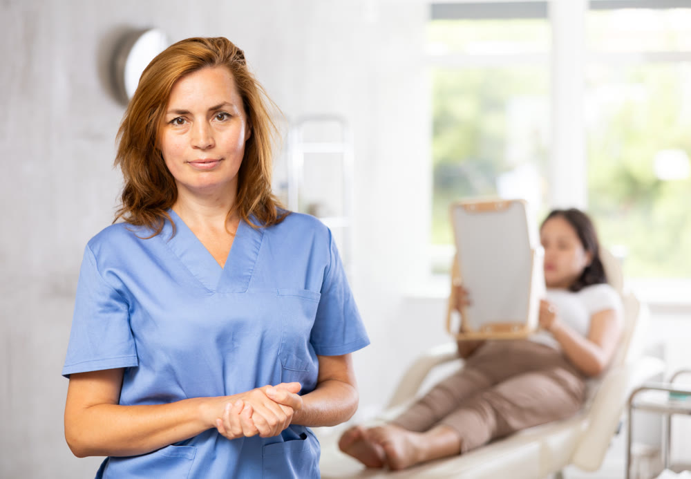 European doctor presenting cosmetological anti-aging beauty procedures