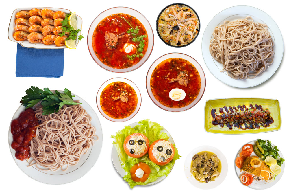 Top view of dishes isolated