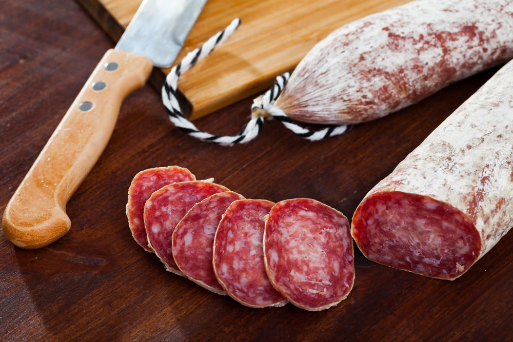 Sliced dry cured sausage Llonganissa