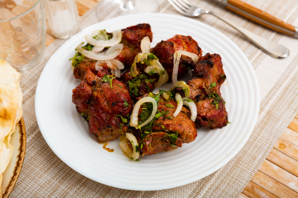 Oriental grilled pork meat shashlik