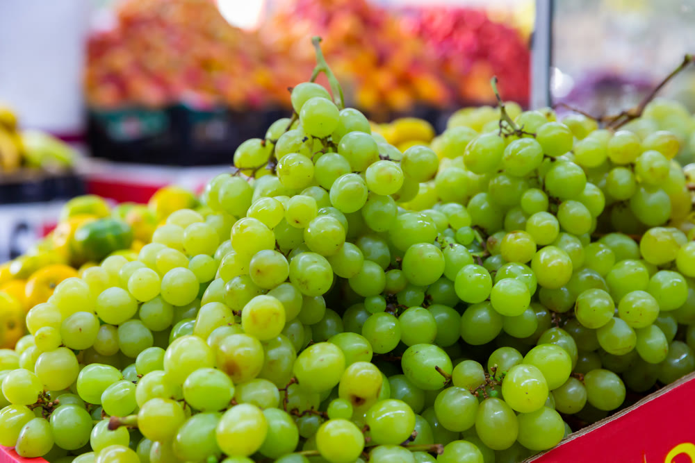 Ripe grapes on the stalls at supermarket