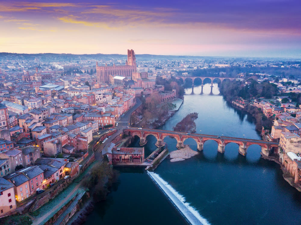 View from drone of Albi, France