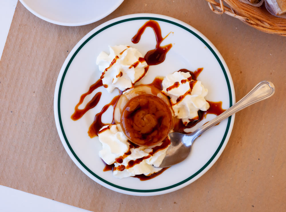 Sweet spanish dessert cream flan with butter cream, nobody