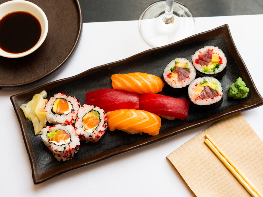 Set of different sushi - makis, uramaki and nigiris