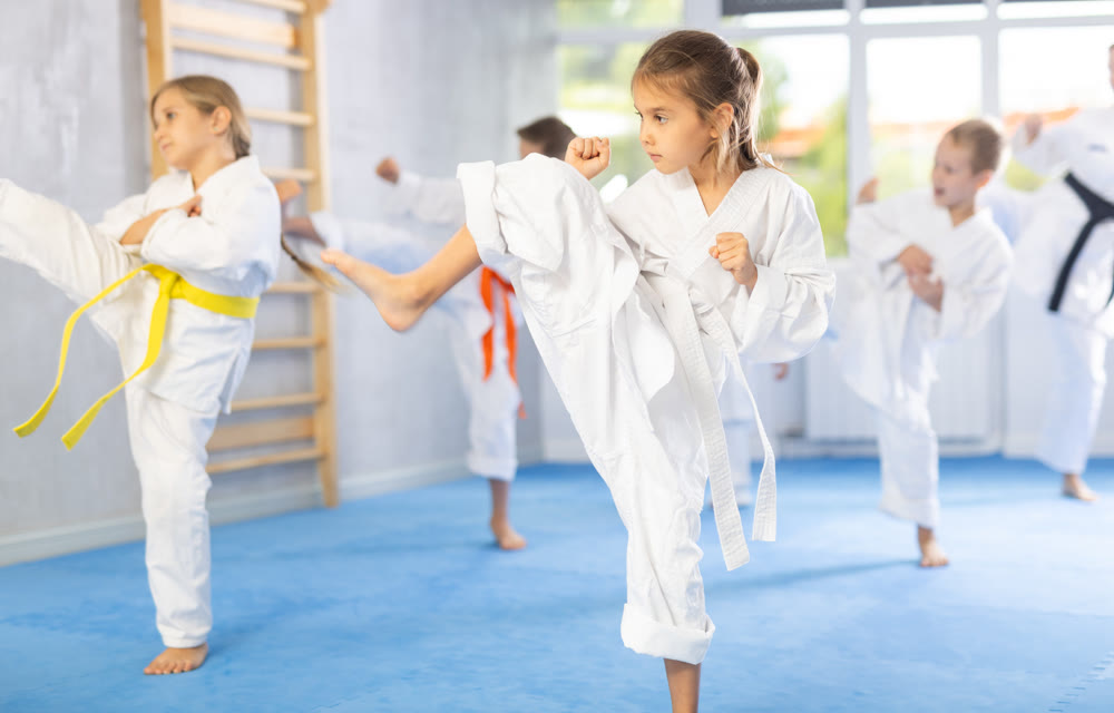 Kids during karate training. Martial arts. Active lifestyle concept