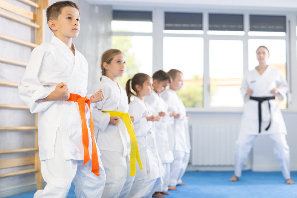Kids during karate training. Martial arts. Active lifestyle concept